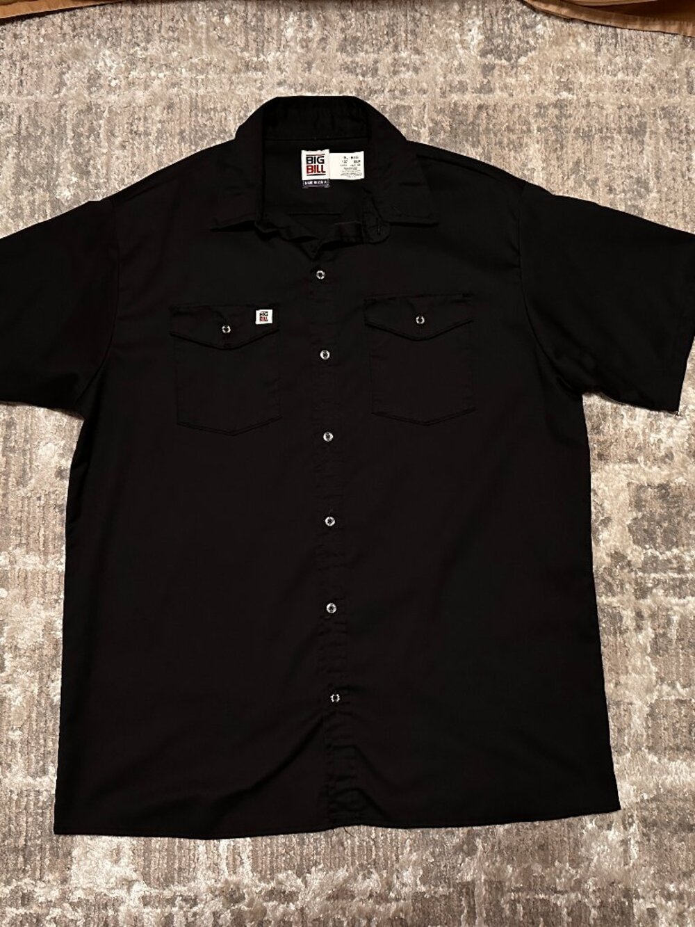 Big Bill Mens Short Sleeve Mechanic Shirt Button Front Work XL Regular Black